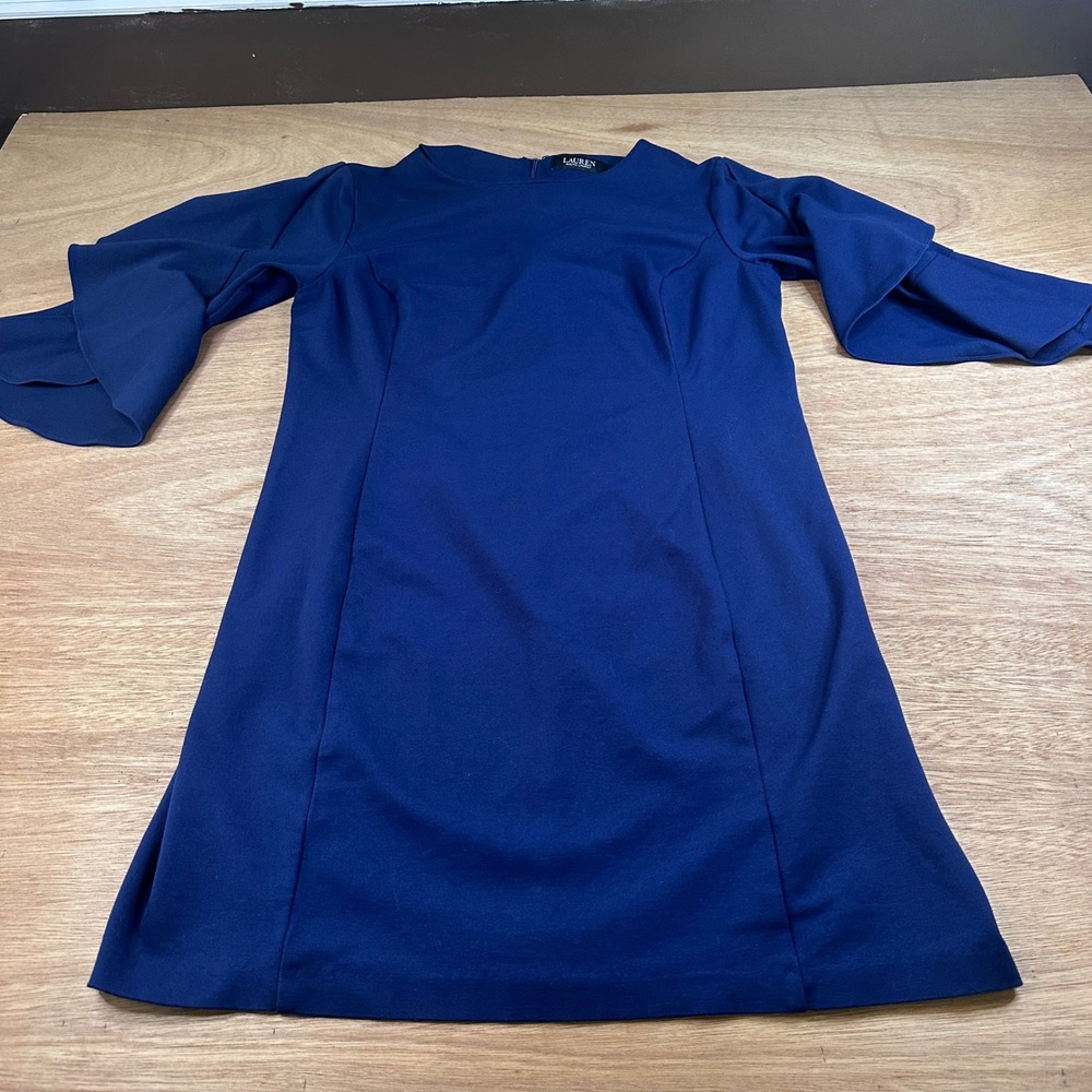 Lauren Ralph Lauren Navy Bell Sleeve Sheath Dress Womens 12 Sheath